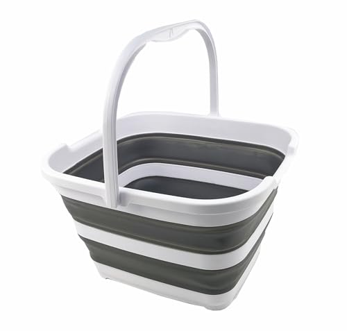 SAMMART Faltbarer rechteckiger Korb/Eimer, 15 l, rechteckig, 15 l (15L Rectangular, Weiß/Stahlgrau) von SAMMART