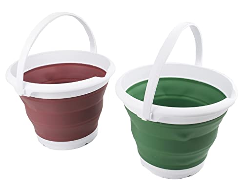 SAMMART Kunststoffeimer 8,5 l – Faltbarer runder Eimer – Tragbarer Wassereimer – Platzsparender Outdoor-Wassertopf Größe: 31 cm Durchmesser (Altrosa + Dunkles Meeresgrün, 2) von SAMMART