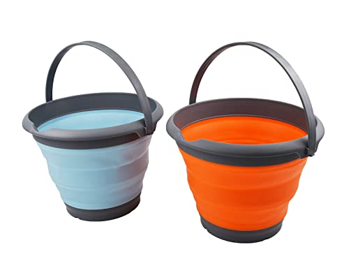 SAMMART Kunststoffeimer 8,5 l – Faltbarer runder Eimer – Tragbarer Wassereimer – Platzsparender Outdoor-Wassertopf Größe: 31 cm Durchmesser (Orange + Seeengel, 2) von SAMMART