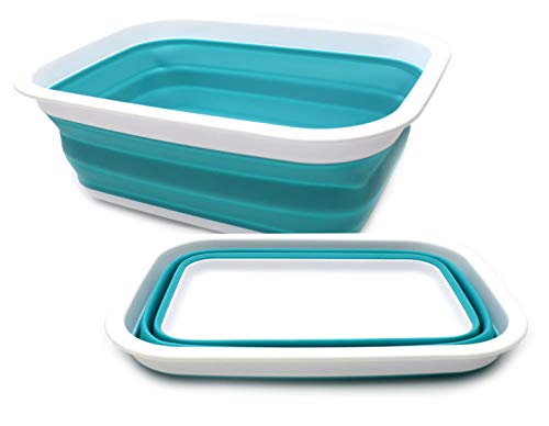 SAMMART Set of 2-9.2L (2.37Gallon) Collapsible Tub - Portable Outdoor Picnic Basket/Crater - Foldable Shopping Bag - Space Saving Storage Container (Hellblau, 2) von SAMMART