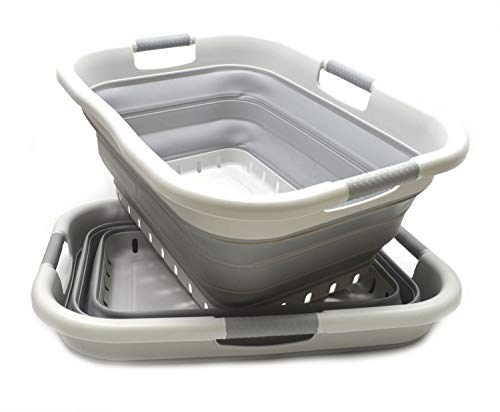 SAMMART 41L Set of 2 Collapsible 3 Handled Plastic Laundry Basket - Foldable Pop Up Storage Container/Organizer - Portable Washing Tub - Space Saving Hamper/Basket (Grey/Grey, 2) von SAMMART