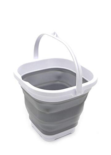 SAMMART 2,6L Super Mini Square Faltbarer Plastikeimer - Faltbare quadratische Wanne - tragbarer Wassereimer zum Fischen - platzsparender Outdoor-Wassertopf (Grau) von SAMMART