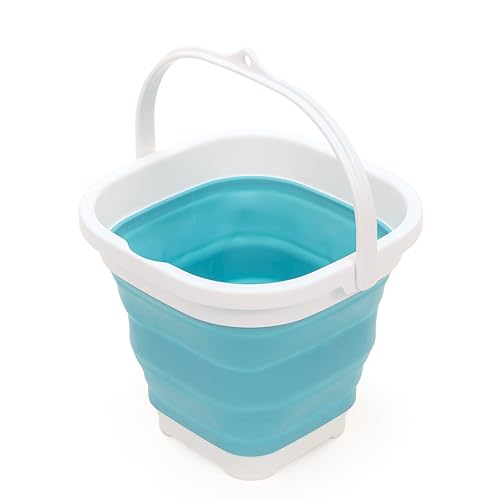 SAMMART 2,6L Super Mini Square Faltbarer Plastikeimer - Faltbare quadratische Wanne - tragbarer Wassereimer zum Fischen - platzsparender Outdoor-Wassertopf (Hellblau) von SAMMART