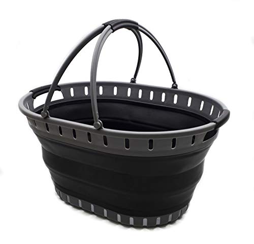 SAMMART 25L (6,6 gallon) Wäschekorb aus Kunststoff, faltbar, faltbar, tragbar, platzsparend (Grau/schwarz) von SAMMART