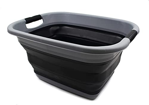 SAMMART 25L Zusammenklappbarer Wäschekorb / -wanne - Faltbarer Aufbewahrungsbehälter/Organizer - tragbarer Waschbehälter - platzsparender Korb - Kofferraum-Aufbewahrungsbox (Dark Grey/Black) von SAMMART