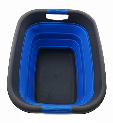 SAMMART 25L Zusammenklappbarer Wäschekorb / -wanne - Faltbarer Aufbewahrungsbehälter/Organizer - tragbarer Waschbehälter - platzsparender Korb - Kofferraum-Aufbewahrungsbox (Grau/Blau) von SAMMART