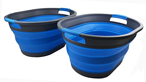 SAMMART Zusammenklappbarer Wäschekorb aus Kunststoff, 32 l, faltbarer Pop-Up-Aufbewahrungsbehälter/Organizer, tragbare Waschwanne, Fassungsvermögen: (2, Grau/Blau) von SAMMART