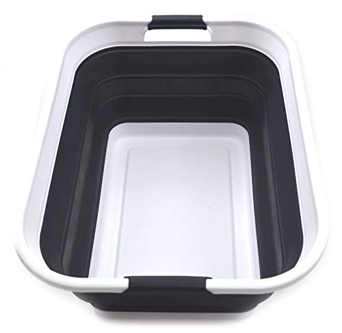 SAMMART 42L Zusammenklappbarer Wäschekorb aus Kunststoff - Zusammenklappbarer Aufbewahrungsbehälter/Organizer - Tragbare Waschwanne - Platzsparender Korb/Korb (schwarz, 1) von SAMMART