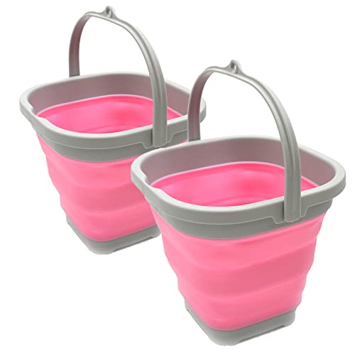 Sammart 2,6 l Super Mini Quadratisch Faltbarer Kunststoffeimer – Faltbarer quadratischer Eimer – Tragbarer Wassereimer – Platzsparender Outdoor-Wassertopf (Grau/Rosa (2er-Set), 2) von SAMMART