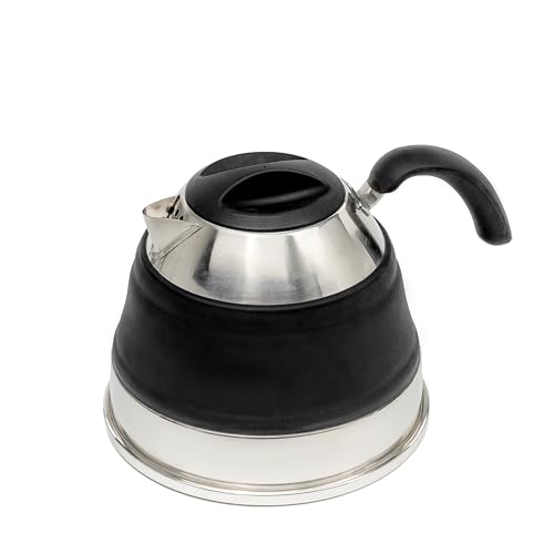 Zusammenklappbarer 1,5-Liter-Wasserkocher aus Silikon – Camping-Teekessel, Campingtopf im Freien (Schwarz) von SAMMART