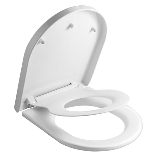SAMODRA Familien-Toilettensitz mit integriertem Kindersitz, D-Form, Soft-Close-Toilettensitz, Befestigung oben, Schnellverschluss für einfache Reinigung und Installation von SAMODRA