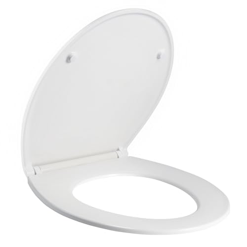 SAMODRA Premium Toilettendeckel O-Form,WC Sitz mit Absenkautomatik,Weiß Klodeckel mit Quick-Release-Funktion und Softclose,Toilettensitz mit Verstellbaren Scharnieren,Klobrille aus Duroplast,Oval von SAMODRA
