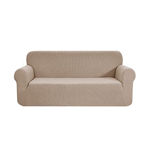 SAMSTEX Stilvolle Sofabezüge 4 Sitzer High Stretch 4 Sitzer Sofabezug 1 Stück Sofabezüge Dicke Weiche Sofaschoner Maschinenwaschbare rutschfeste Couchbezüge (4 Sitzer,Taupe) von SAMSTEX