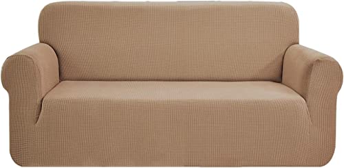 SAMSTEX Stilvolle Sofabezug 4-Sitzer-Hochdehnbar, 4-Sitzer-Sofabezug, 1-teilig, dick, weich, Sofaschoner, maschinenwaschbar, rutschfest, Couchbezüge (4-Sitzer, Sand) von SAMSTEX