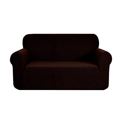 SAMSTEX Stilvolle Sofabezug Stretch 1 Stück Sofa Schonbezüge High Stretch Sofabezug 2 Sitzer Dicke Weich Loveseat Sofaschutz Maschinenwaschbar Rutschfeste Couchbezüge (2 Sitzer, Schokolade) von SAMSTEX