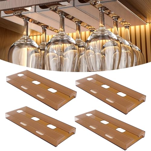 SAMSYOKI 4 Stück Weinglashalter Hängend, Weingläser Halterung Unter Dem Schrank, Gläserhalter zum Aufhängen mit Schrauben, Stemware Rack Für Hausbar Küche Bar Restaurant (Braun) von SAMSYOKI
