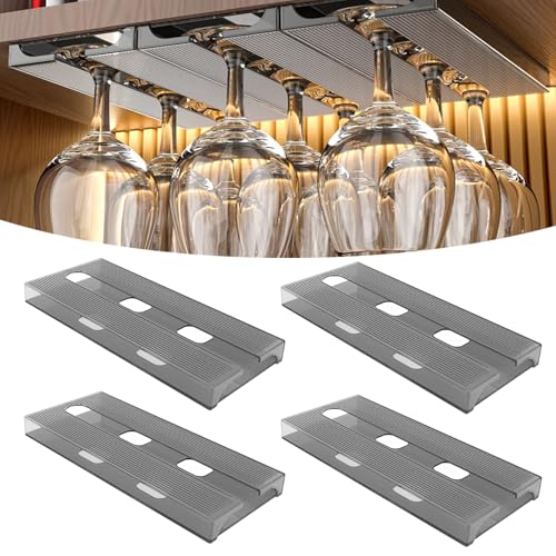 SAMSYOKI 4 Stück Weinglashalter Hängend, Weingläser Halterung Unter Dem Schrank, Gläserhalter zum Aufhängen mit Schrauben, Stemware Rack Für Hausbar Küche Bar Restaurant (Grau) von SAMSYOKI