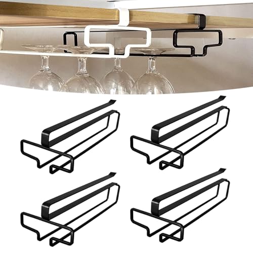 SAMSYOKI 4 Stück Weinglashalter Hängend Weingläser Halterung Unter Dem Schrank Gläserhalter zum Aufhängen Metall Stemware Rack Kein Bohren Weinglas Regal Für Küche Bar Restaurant Schwarz von SAMSYOKI