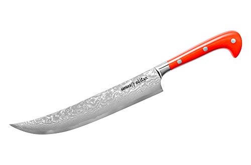 SAMURA Profi Damast Chefmesser 210mm Klinge aus japanisch AUS 8 Edelstahl, Ultra scharf,ergonomischer G10 Carbon Handgriff, rostfrei, Damastmesser, damaszener Rot von SAMURA