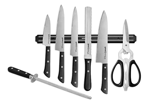 Samura Harakiri Japanese Knife Set for Hobby Chefs | 8 in 1 Professional Kitchen Knife Set with 5 Knives, Kitchen Scissors, Knife Sharpener and Magnetic Knife Holder | Masterful Kitchen Accessory Set von SAMURA