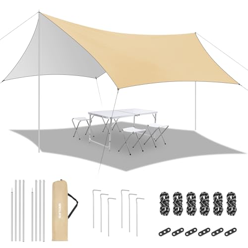 SAN LIKE Camping Zeltplane Wasserdicht, 3 x 4,5m Zeltplane Hexagon Camping Plane Sonnenschutz Ultraleicht, Tarp mit Stangen Ösen, Nylonseil, Ideal für Camping Picknick im Freien - Khaki SAN LIKE Camping Zeltplane Wasserdicht, 3 x 4,5m Zeltplane Hexagon Camping Plane Sonnenschutz Ultraleicht, Tarp mit Stangen Ösen, Nylonseil, Ideal für Camping Picknick im Freien - Khaki von SAN LIKE