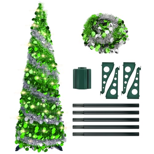 SAN LIKE Weihnachtsbäume 150cm, Weihnachtsbäume mit Ständer, Faltbarer künstlicher Pailletten-Pop-Up-Weihnachtsbaum Naturgetreuer Tannenbaum Künstlich für Außen und Inne, Grün SAN LIKE Weihnachtsbäume 150cm, Weihnachtsbäume mit Ständer, Faltbarer künstlicher Pailletten-Pop-Up-Weihnachtsbaum Naturgetreuer Tannenbaum Künstlich für Außen und Inne, Grün von SAN LIKE