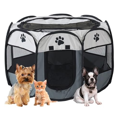 SAN LIKE Welpenauslauf, Welpenlaufstall 73x73x43cm, Tierlaufstall Faltbar für Kleintiere Hunde, Laufstall Hund, Pop-up Hundelaufstall Indoor/Outdoor für Hunde, Katzen, Hasen von SAN LIKE