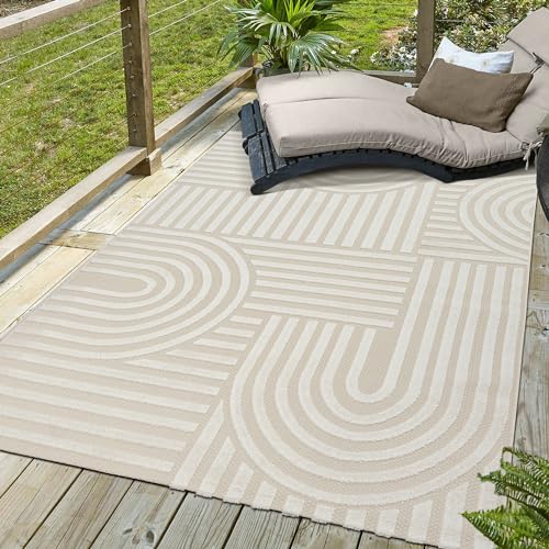 SANAT Berlin Outdoor Teppich Wetterfest - Teppich für den Innen- und Außenbereich - Balkon Teppich Wasserabweisend - Teppiche für Terrasse, Garten, Küche, Bad oder Wohnzimmer - Creme, 120 x 170 cm von SANAT