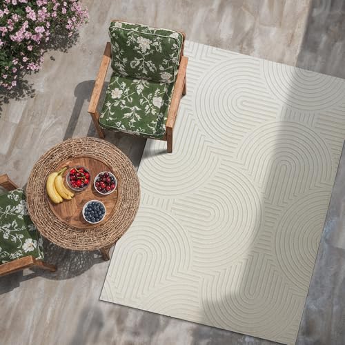 SANAT Berlin Outdoor Teppich Wetterfest - Teppich für den Innen- und Außenbereich - Balkon Teppich Wasserabweisend - Teppiche für Terrasse, Garten, Küche, Bad oder Wohnzimmer - Creme, 200 x 290 cm von SANAT