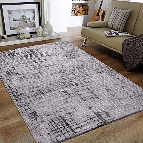 SANAT Evra Teppich für das Wohnzimmer - Kurzfloriger Teppich mit modernem Design, Geeignet für Wohnzimmer, Flur, Esszimmer, Schlafzimmer, Küche und Kinderzimmer (Mehrfarbig Hellgrau, 120x160 cm) von SANAT