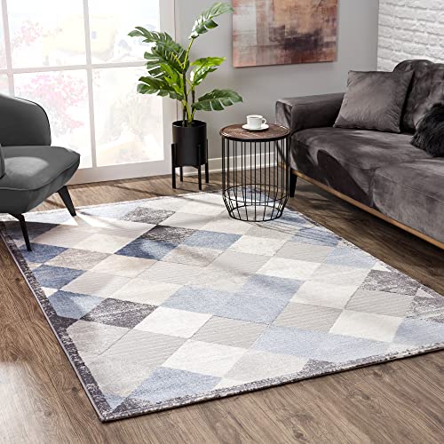 SANAT Evra Teppich für das Wohnzimmer - Kurzfloriger Teppich mit modernem Design - Geeignet für Wohnzimmer, Flur, Korridor, Esszimmer, Schlafzimmer, Küche und Kinderzimmer - Blau Grau, 200 x 280 cm von SANAT