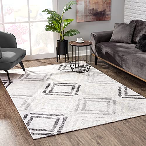 SANAT Evra Teppich für das Wohnzimmer - Kurzfloriger Teppich mit modernem Design - Geeignet für Wohnzimmer, Flur, Korridor, Esszimmer, Schlafzimmer, Küche und Kinderzimmer -Kubisch Hellgrau, 200x280cm von SANAT