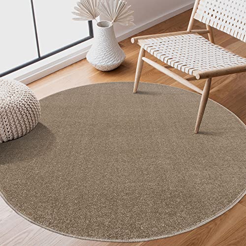 SANAT Kurzflor Teppich Wohnzimmer - Uni Modern Teppiche fürs Schlafzimmer, Arbeitszimmer, Büro, Flur, Kinderzimmer und Küche - Beige, 150 cm Rund von SANAT