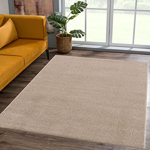 SANAT Kurzflor Teppich Wohnzimmer - Uni Modern Teppiche fürs Schlafzimmer, Arbeitszimmer, Büro, Flur, Kinderzimmer und Küche - Beige, 60 x 110 cm von SANAT