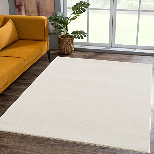 SANAT Kurzflor Teppich Wohnzimmer - Uni Modern Teppiche fürs Schlafzimmer, Arbeitszimmer, Büro, Flur, Kinderzimmer und Küche - Creme, 60 x 110 cm von SANAT