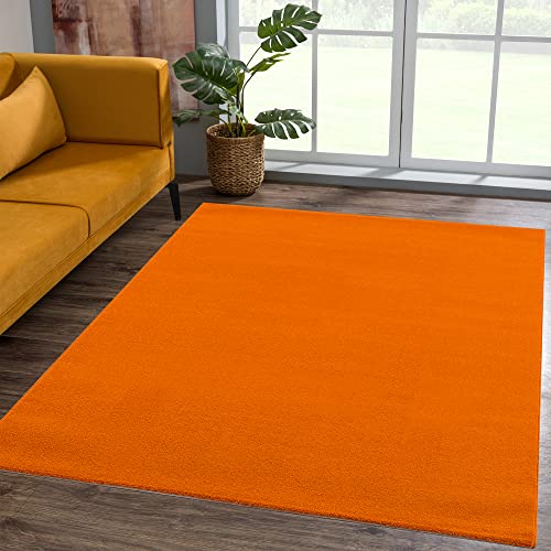 SANAT Kurzflor Teppich Wohnzimmer - Uni Modern Teppiche fürs Schlafzimmer, Arbeitszimmer, Büro, Flur, Kinderzimmer und Küche - Orange, 120 x 170 cm von SANAT