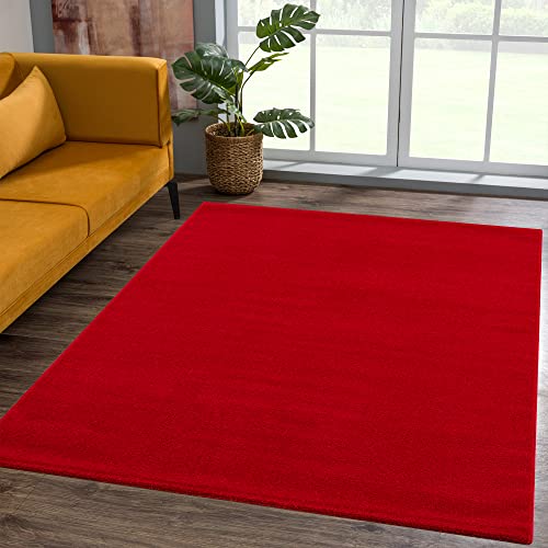 SANAT Kurzflor Teppich Wohnzimmer - Uni Modern Teppiche fürs Schlafzimmer, Arbeitszimmer, Büro, Flur, Kinderzimmer und Küche - Rot, 60 x 110 cm von SANAT