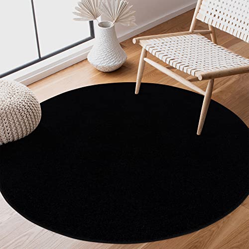 SANAT Kurzflor Teppich Wohnzimmer - Uni Modern Teppiche fürs Schlafzimmer, Arbeitszimmer, Büro, Flur, Kinderzimmer und Küche - Schwarz, 80 cm Rund von SANAT