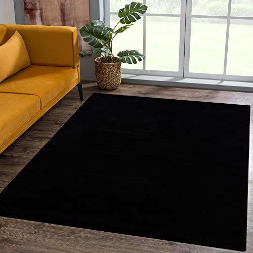 SANAT Kurzflor Teppich Wohnzimmer - Uni Modern Teppiche fürs Schlafzimmer, Arbeitszimmer, Büro, Flur, Kinderzimmer und Küche - Schwarz, 80 x 150 cm von SANAT