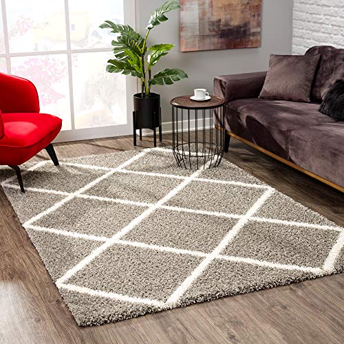SANAT Madrid Shaggy Teppich - Hochflor Teppiche für Wohnzimmer, Schlafzimmer, Küche - Grau, Größe: 140x200 cm von SANAT