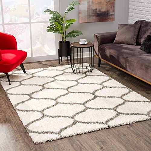 SANAT Madrid Shaggy Teppich - Hochflor Teppiche für Wohnzimmer, Schlafzimmer, Küche - Morocco Creme, Größe: 140x200 cm von SANAT