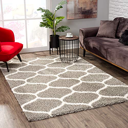 SANAT Madrid Shaggy Teppich - Hochflor Teppiche für Wohnzimmer, Schlafzimmer, Küche - Morocco Grau, Größe: 100x300 cm von SANAT