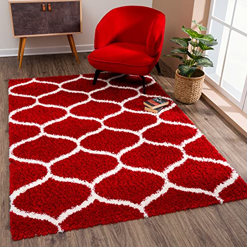 SANAT Madrid Shaggy Teppich - Hochflor Teppiche für Wohnzimmer, Schlafzimmer, Küche - Rot, Größe: 120x170 cm von SANAT