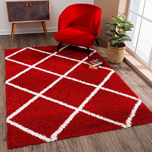 SANAT Madrid Shaggy Teppich - Hochflor Teppiche für Wohnzimmer, Schlafzimmer, Küche - Rot, Größe: 200X290 cm von SANAT