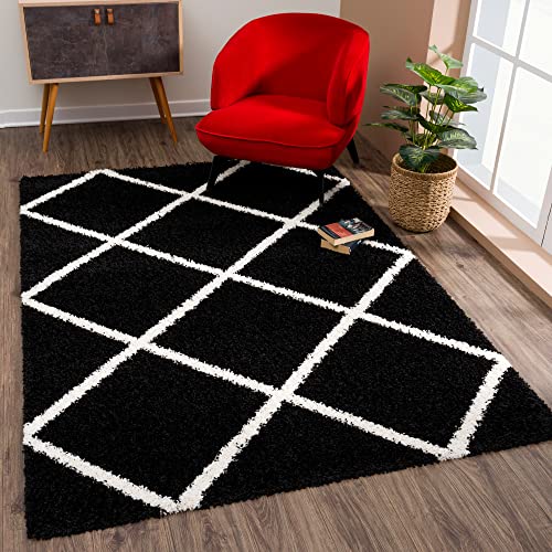 SANAT Madrid Shaggy Teppich - Hochflor Teppiche für Wohnzimmer, Schlafzimmer, Küche - Schwarz, Größe: 160X230 cm von SANAT