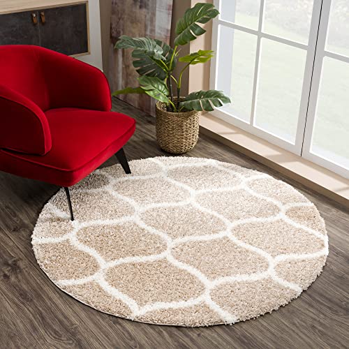 SANAT Madrid Shaggy Teppich Rund - Hochflor Teppiche für Wohnzimmer, Schlafzimmer, Küche - Beige, Größe: 150 cm von SANAT