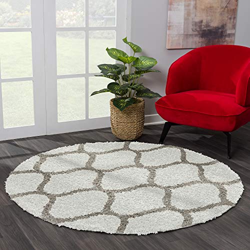 SANAT Madrid Shaggy Teppich Rund - Hochflor Teppiche für Wohnzimmer, Schlafzimmer, Küche - Morocco Creme, Größe: 120 cm von SANAT