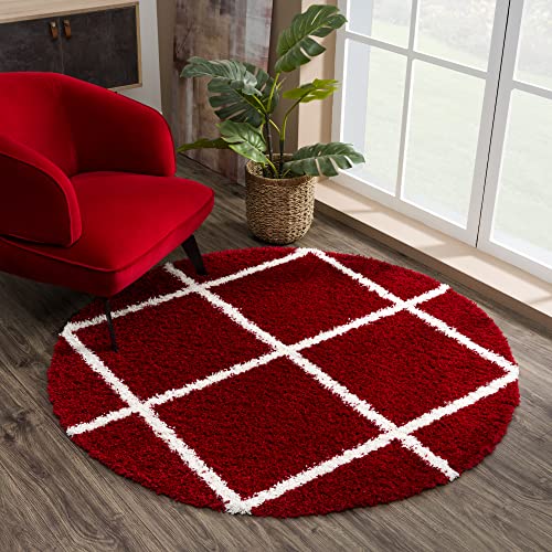 SANAT Madrid Shaggy Teppich Rund - Hochflor Teppiche für Wohnzimmer, Schlafzimmer, Küche - Rot, Größe: 150 cm von SANAT
