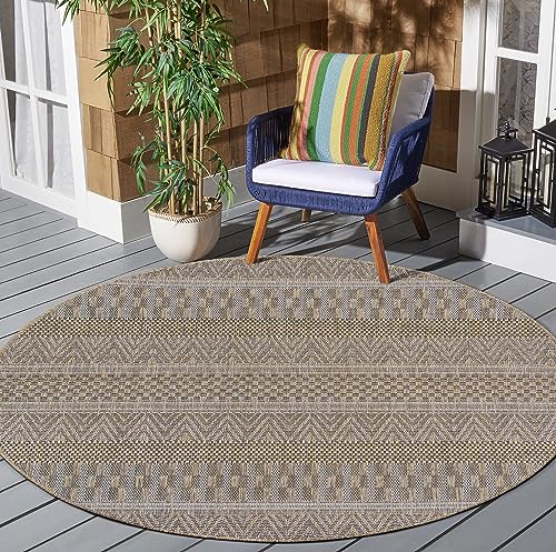 SANAT Melissa Outdoor Teppich Wetterfest - Balkon Teppich Wasserabweisend - Teppich für den Innen und Außenbereich, Terrasse, Garten, Wohnzimmer oder Küche - Multibeige, 150x150 cm Rund von SANAT