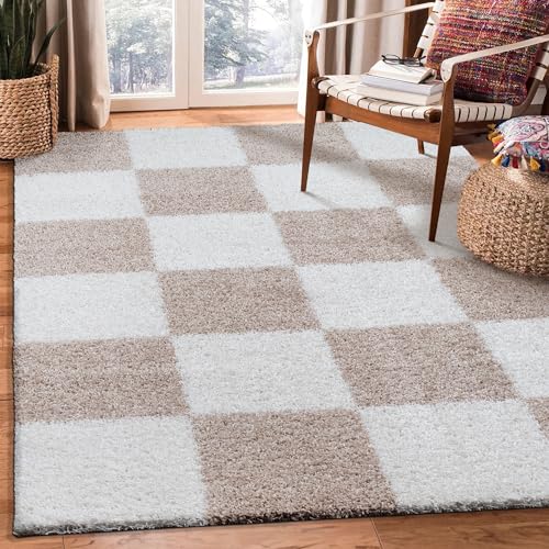 SANAT Milano Shaggy Teppich - Hochflor Teppiche für Wohnzimmer, Schlafzimmer, Küche - Beige Weiss, Größe: 120 x 170 cm von SANAT